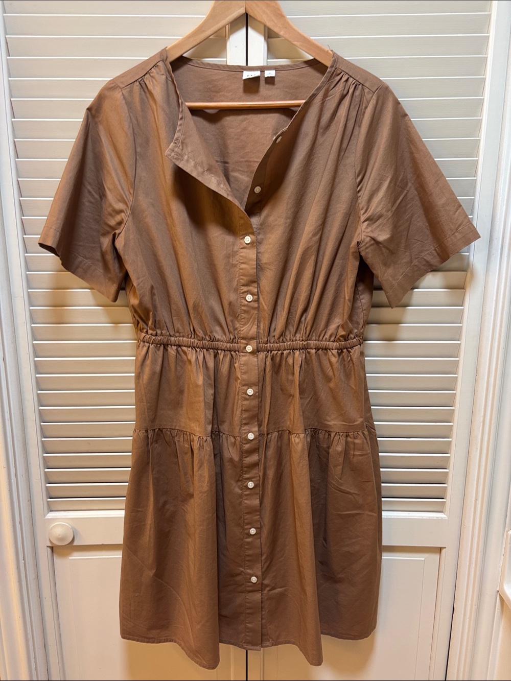 GAP Brown Button-Front Tiered Short-Sleeve Dress
